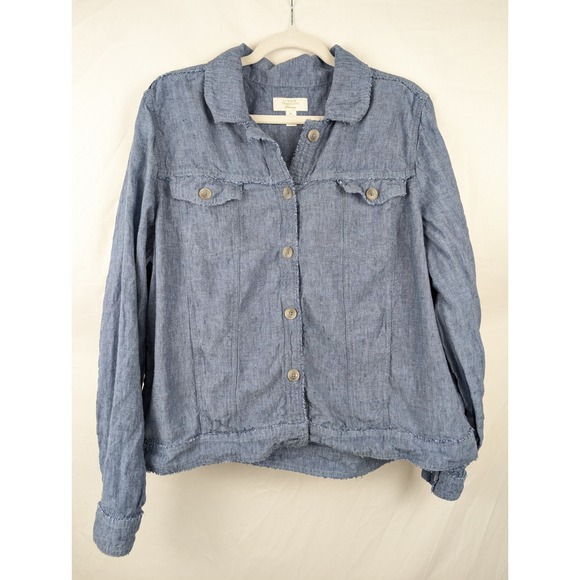Charter Club 100% Linen Denim Style Jacket Blue XL Button Lagenlook Coastal - Picture 2 of 10